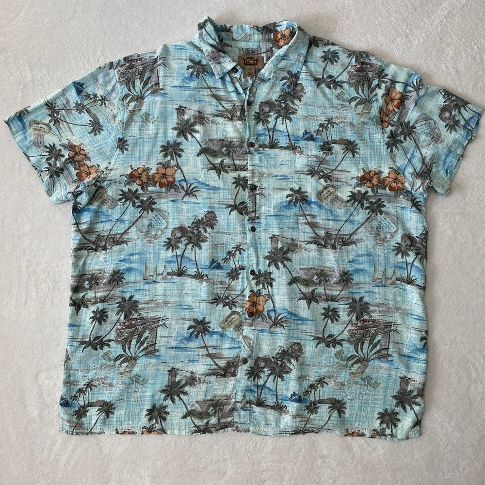 The Foundry Button Down Shirt Tropical Island Print Mens 3XLT Blue